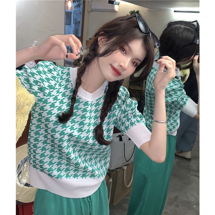 Áo Dệt Kim Tay Phồng Ngắn Dáng Rộng Thời Trang Mùa Hè Dành Cho Nữ