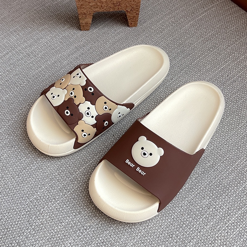 Dép Đi Trong Nhà Đế Mềm Chống Trượt Họa Tiết Gấu Hoạt Hình Dễ Thương Cho Cặp Đôi
