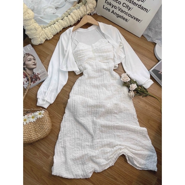 ♥️♥️♥️ SET ĐẦM DÂY KÈM ÁO KHOÁC TRẮNG