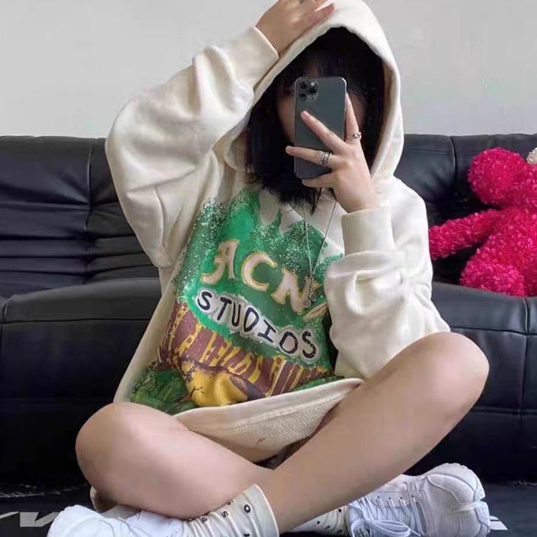 Áo Hoodie tay dài dáng rộng in họa tiết thời trang mùa thu mới cho nữ