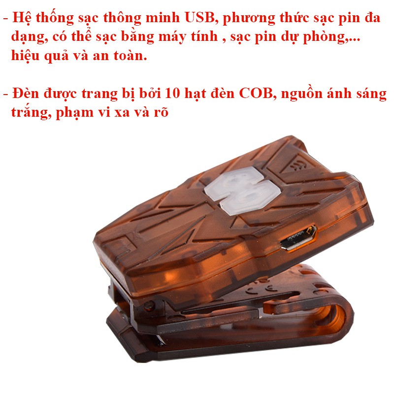 Đèn Cob Kẹp Mũ Bennou Gắn Mũ Lưỡi Trai Có Cổng USB PK-42