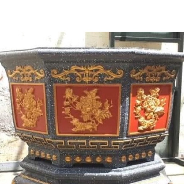 Khuôn chậu nhựa abs bát giác 75 cao 48cm hoạ tiết Tài Lộc- Cá Chép- Mẫu đơn- Chữ thọ Cổ xen kẽ