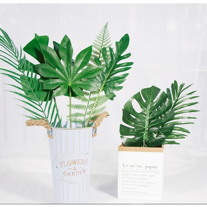 LÁ CÂY giả như thật, Monstera, Lá dừa, trầu bà, lá trang trí lót bàn ăn decor chụp ảnh