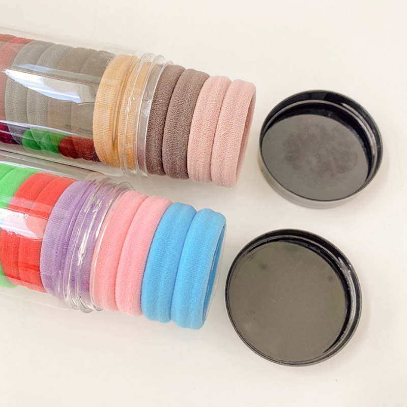 HỘP 20 Chun Buộc Tóc GDBL Nhiều Màu Sắc, Dây Buộc Tóc Trơn Kèm Ông Đựng Trong Suốt