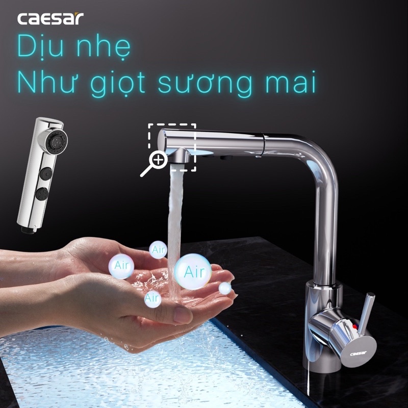 [Caesar] Vòi bếp, vòi rửa chén nóng lạnh rút dây cao cấp K915C