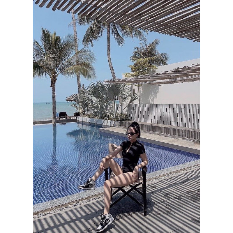 Bikini, bodysuit ❤️ FREESHIP❤️ liền mảnh tay ngắn có khoá kéo ngực siêu cá tính