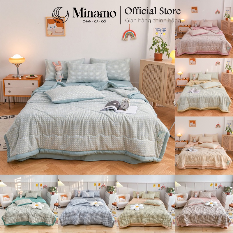 Bộ Chăn Ga Gối Cotton Đũi Minamo Nhập Khẩu Cao Cấp, Nhiều Mẫu Đẹp, Chăn Trần Mùa Hè Mềm Mịn - Minamo