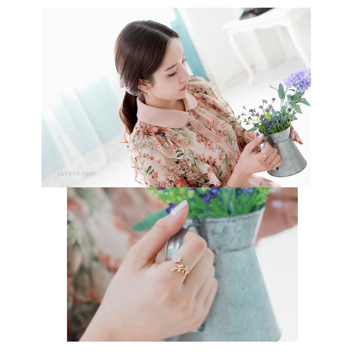 Nhẫn Đeo Tay Kim Loại Tạo Hình Hoa Lá Đính Đá Thời Trang Cho Nữ