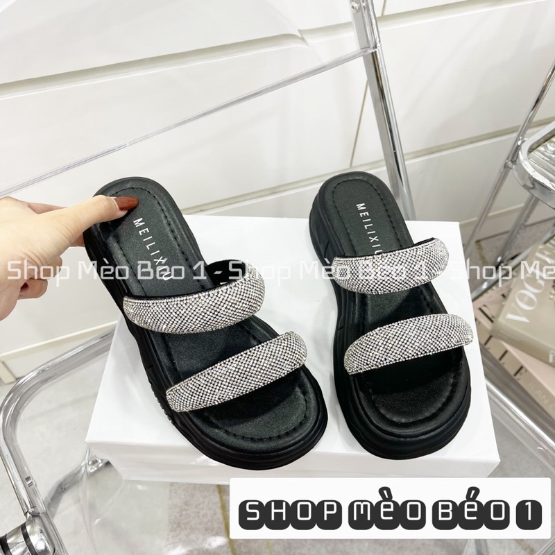 Dép hai quai đá ngang đế cao fullbox hàng quảng châu cao cấp