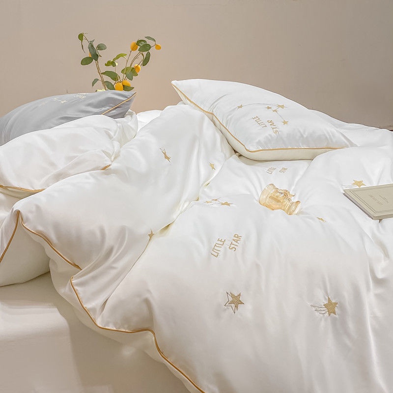 Princess wind fairy water wash silk Tencel four piece set ice silk summer naked bed sheet quilt cover bedding