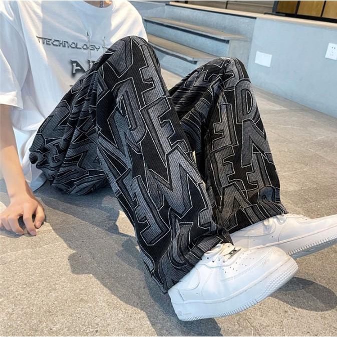 Quần nhung tăm ống rộng nam nữ unisex lưng eo bản to màu đen xanh xám họa tiết đẹp quảng châu cao cấp pon.mens