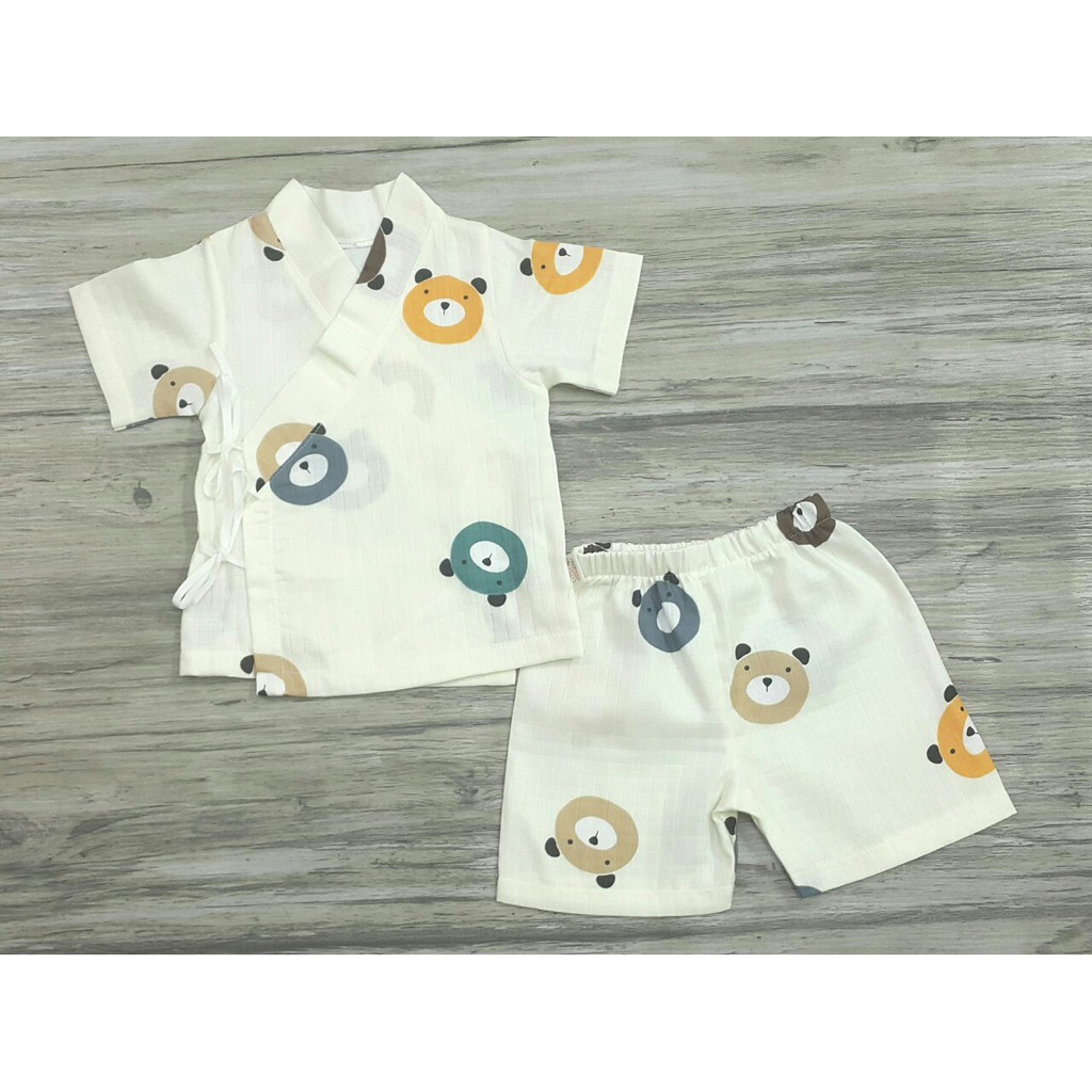 Bộ Yukata Đùi Cộc Vải Xô Cotton Organic Bé 5 - 10 ký  [SIHU BABY SHOP]