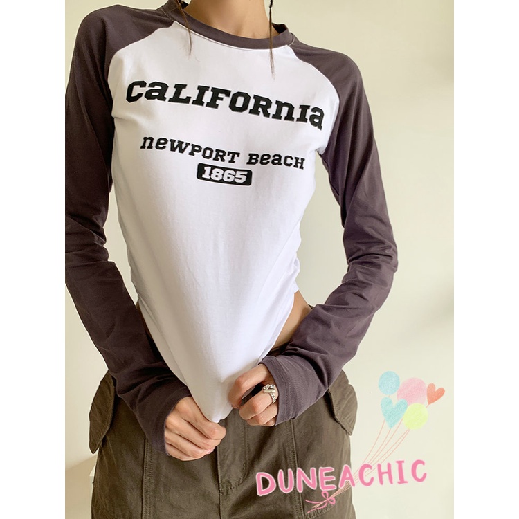 DUNEA Áo Thun Tay Dài Hở Vai In Chữ Thời Trang Dành Cho Nữ