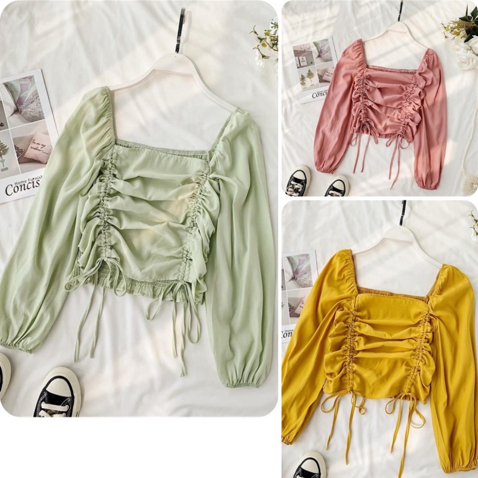 SPK- Áo kiểu nữ, áo nữ dây rút cổ vuông nhiều màu đủ size S M L New Brand SKUA-35