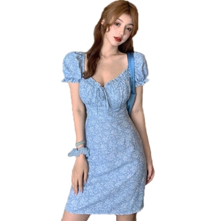 Váy hoa thiết kế tay phồng phối dây rút phong cách Hàn Quốc trẻ trung