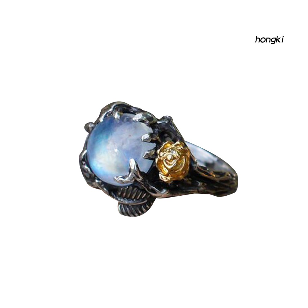 Nhẫn Đính Đá Mặt Trăng Nhân Tạo Hình Hoa Hồng Phong Cách Vintage