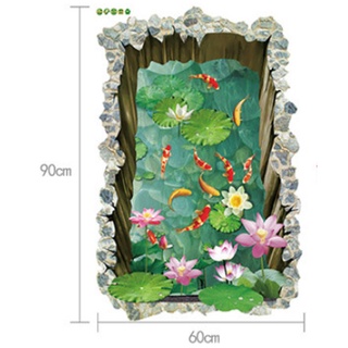 Decal dán tường Hồ sen 3D xanh mới