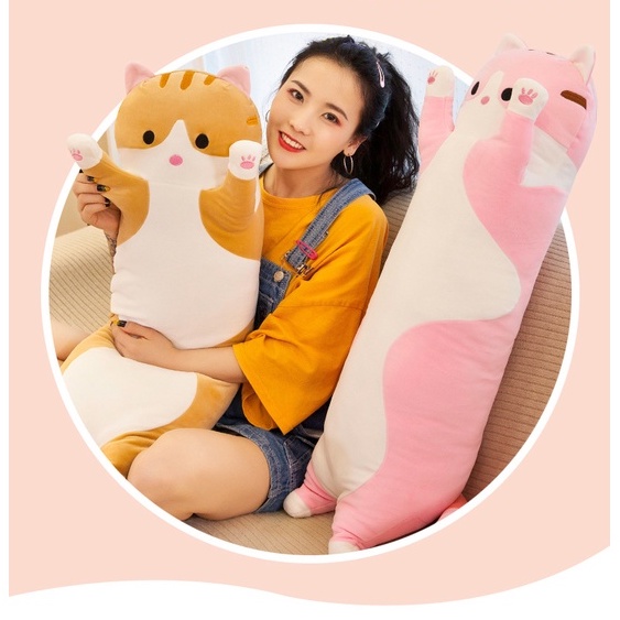 Gối Cơ thể Sang trọng Nhồi bông Đệm dài Mèo Động vật Đồ chơi mềm Quà tặng cho Ôm ngủ Boron069