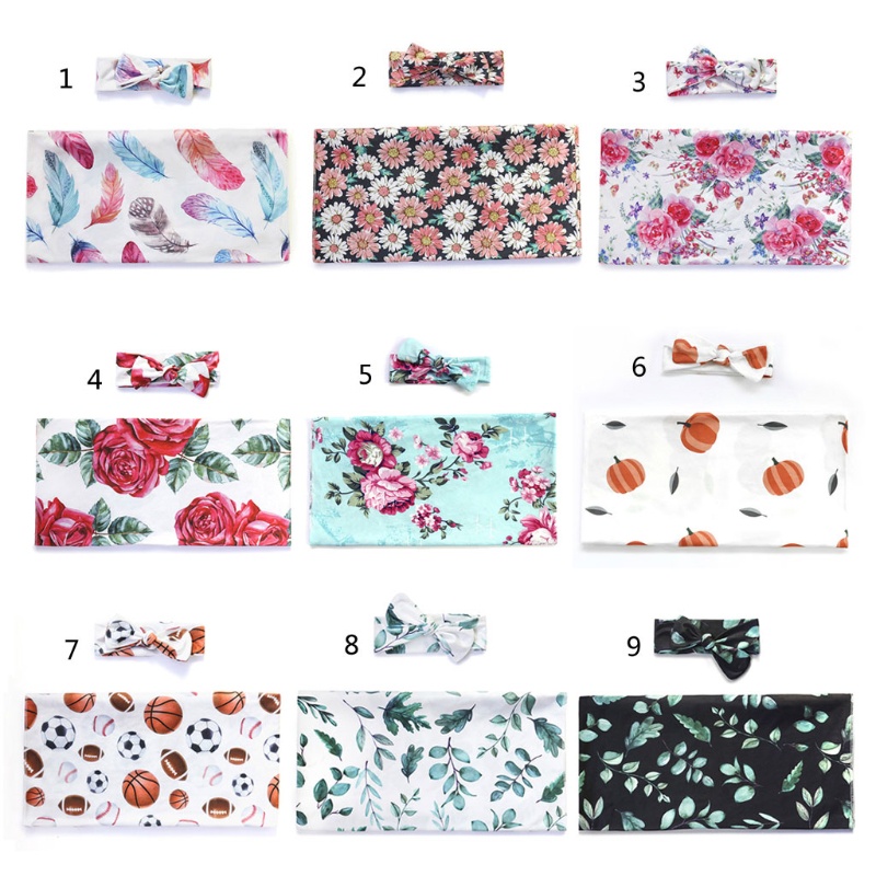 Chăn Quấn Em Bé In Họa Tiết Dễ Thương Kèm Băng Đô Tiện Dụng