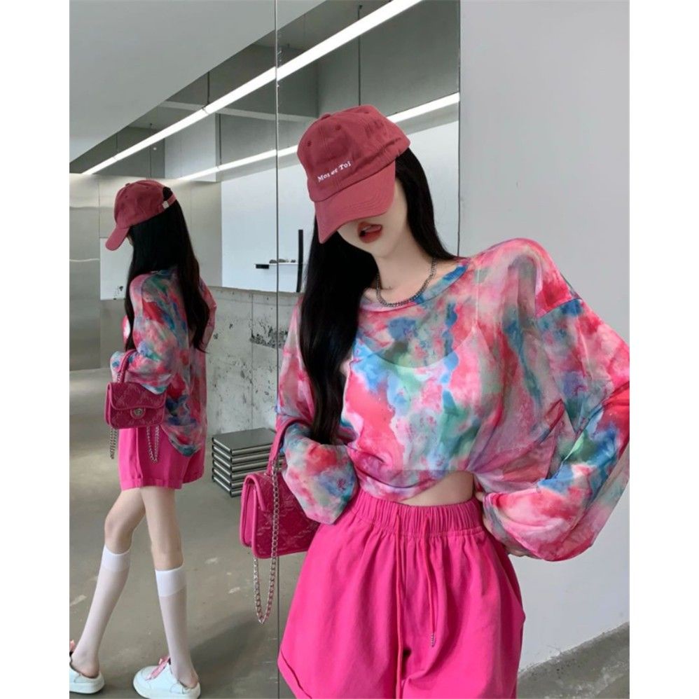 Áo kiểu JSC vải lụa lạnh màu nhuộm hồng xuyên thấu gợi cảm chống nắng thời trang mùa hè cho nữ