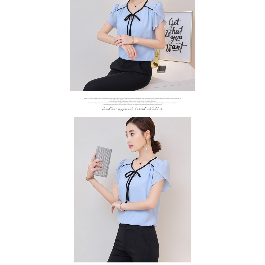 Áo Sơ Mi Kiểu Nữ Viền Đen Tay Búp Sen | BigBuy360 - bigbuy360.vn