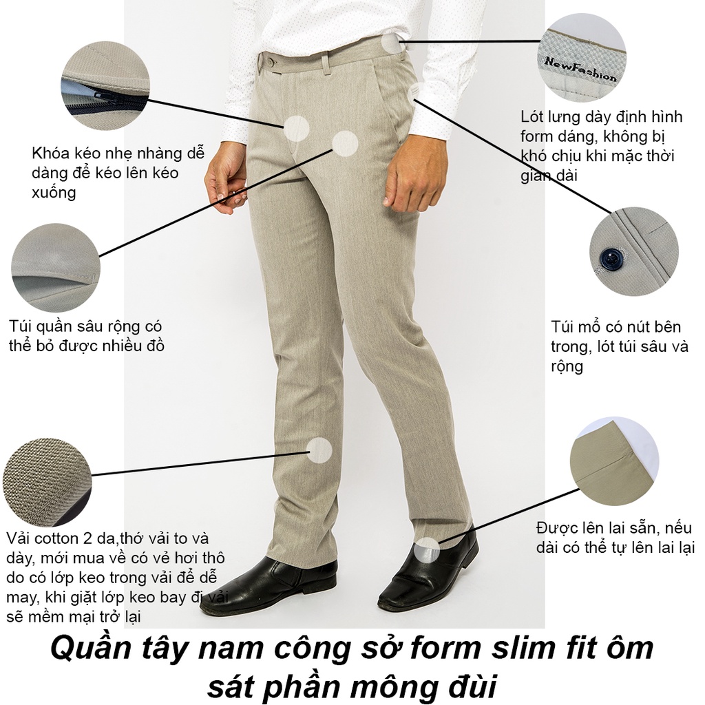 Quần tây nam ống suông công sở vải cotton 2 da dày mềm loại quần vải nam form slimfit QT3