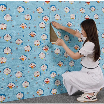 Miếng Dán Tường Bằng Xốp Họa Tiết Gạch 3D Chống Nước Trang Trí Phòng Ngủ hello kitty