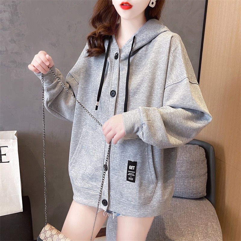Áo khoác thun cotton [CÓ ẢNH THẬT], áo khoác form rộng nút gài xinh xắn 63