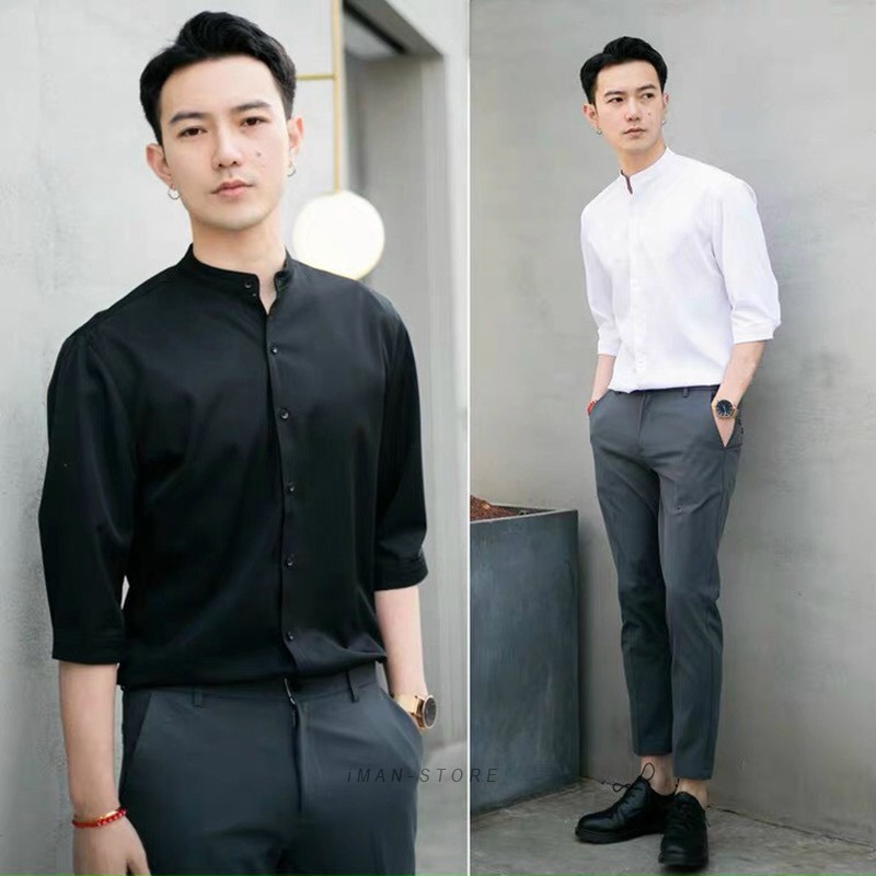 Áo Sơ Mi Nam Cổ Tàu Dài Tay [Cao Cấp], Áo Sơ Mi Nam Hàn Quốc Vải Lụa Trơn Mềm Mịn, Thoáng Mát - iMan Store