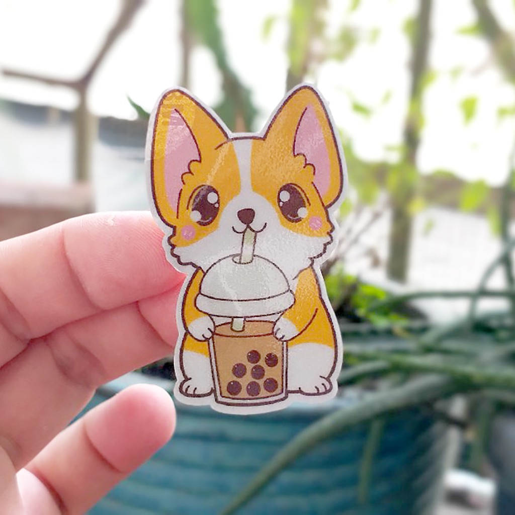 Sticker chó Corgi siêu dễ thương, tem chống nước được cắt sẳn, dùng trang trí nón bảo hiểm, xe máy, laptop, điện thoại