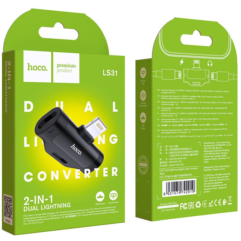 Jack chuyển đổi ip có mic vừa sạc vừa nghe nhạc từ cổng ra 2 jack hoco is31- vienthonghn