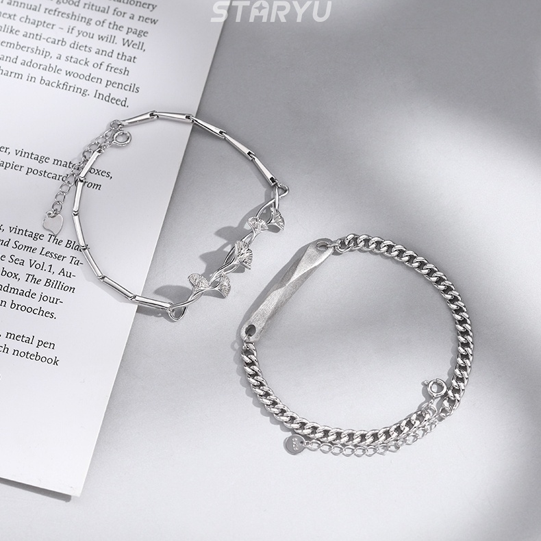 Vòng Tay Bạc 925 Thiết Kế Hình Lá Có Thể Điều Chỉnh Dành Cho Cặp Đôi