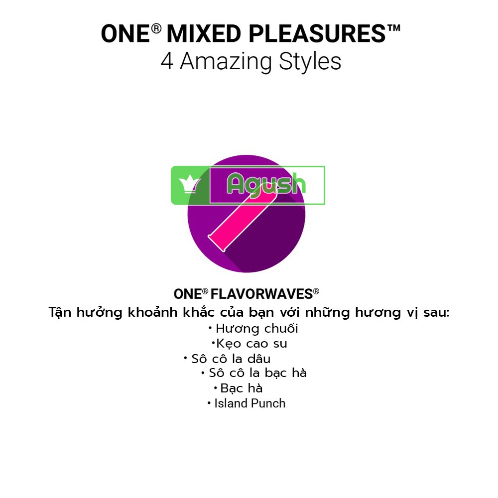 Bao cao su gai siêu mỏng cao cấp chính hãng ONE CONDOM Mixed Pleasures hộp 12 cái gia đình thơm giá rẻ che tên sản phẩm