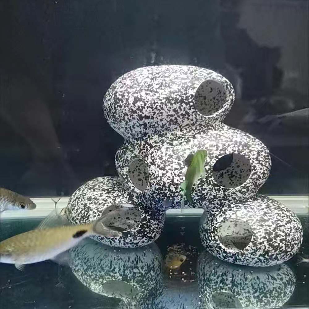 AQUARZOO Aquarium Hiding Cave Stone Hideaway akuarium Decoration Hide Rock Cichlids Betta Hideout Shelter Cave Tunnel Fish Tank Pond Ornament for Short Bream Crayfish Shrimp