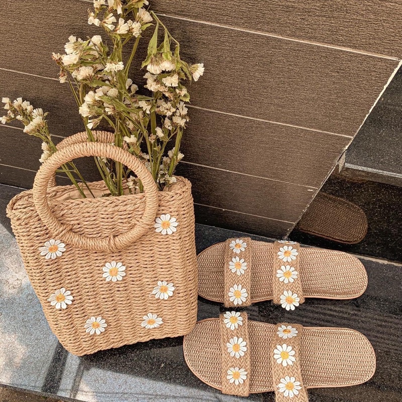 Dép Cói Bố Bông Cúc 2 Ngang Shoes Paradise DC