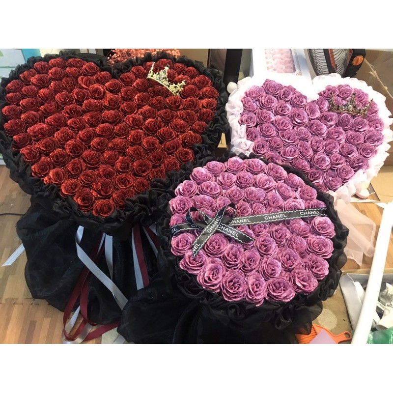 [Quà Valentine - Hot] Bó hoa Nhũ vĩnh cửu 99 bông cực đẹp, siêu to. Khách HN đặt qua Nowship nhận ngay sau 1-2h