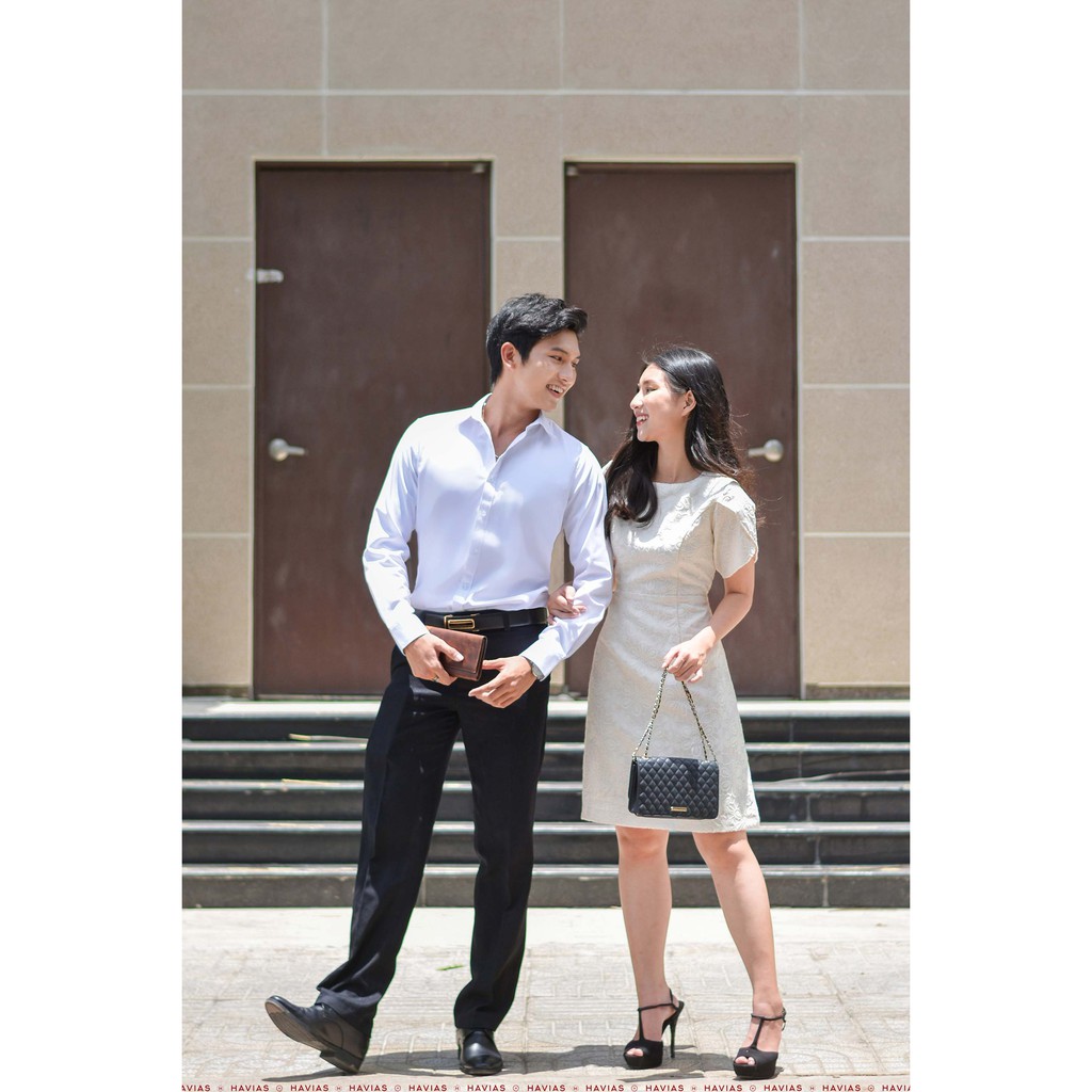 Cặp đôi đầm nữ và áo sơ mi tay dài nam HAVIAS phù hợp đi tiệc