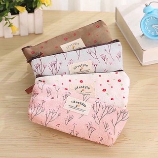 Combo túi đựng bút hoạ tiết hoa nhí dáng dài kèm gói chun buộc tóc