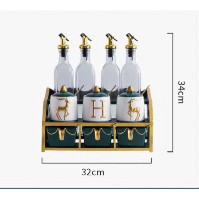 Bộ gia vị nhà bếp sứ sương viền vàng hình hươu - Hũ gia vị đẹp - Decor bếp
