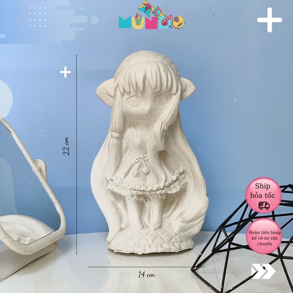 Tượng tô màu (có màu cọ) cao cấp chọn mẫu SIZE XXL CÔ BÉ TỘC ELF, tượng thạch cao MUNDO
