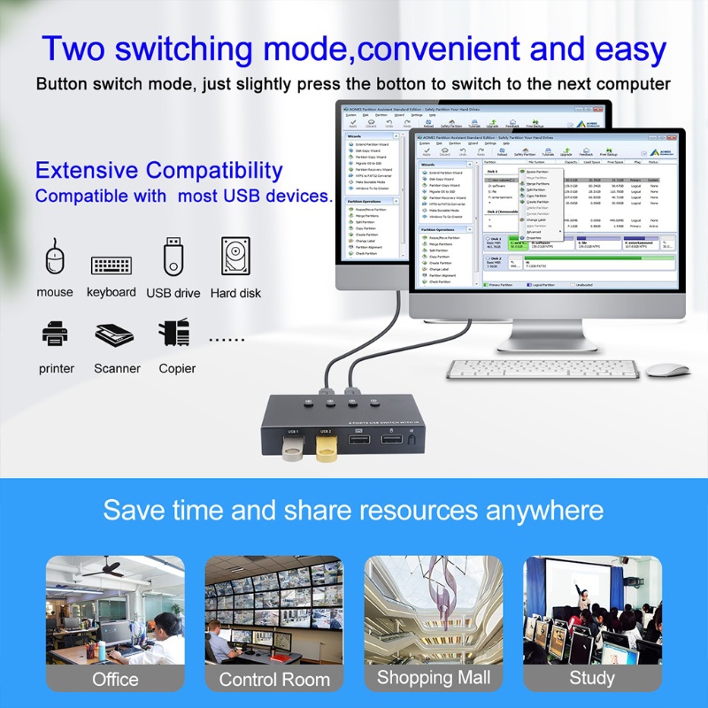 Bộ 4 Hộp Chuyển Đổi Usb Kvm 4 Cổng Vào 4 Cổng Vào 2.0