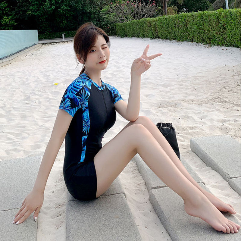 Korean Bigsize Swimwear One-piece Zipper Short Sleeve Sexy Sports For Womens | BigBuy360 - bigbuy360.vn