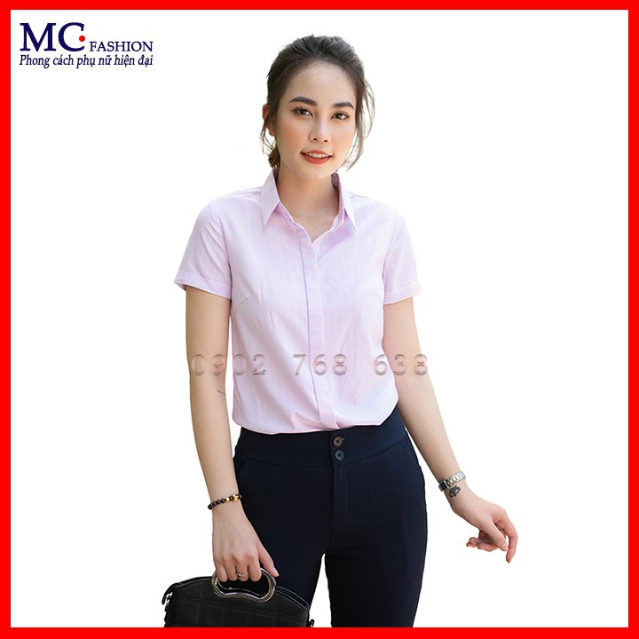 Áo sơ mi công sở nữ ngắn tay họa tiết kẻ tăm mc fashion a206