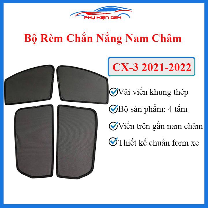 Bộ rèm chắn nắng MAZDA CX3 2021-2022 hàng chuẩn theo xe có nam châm lắp ghép
