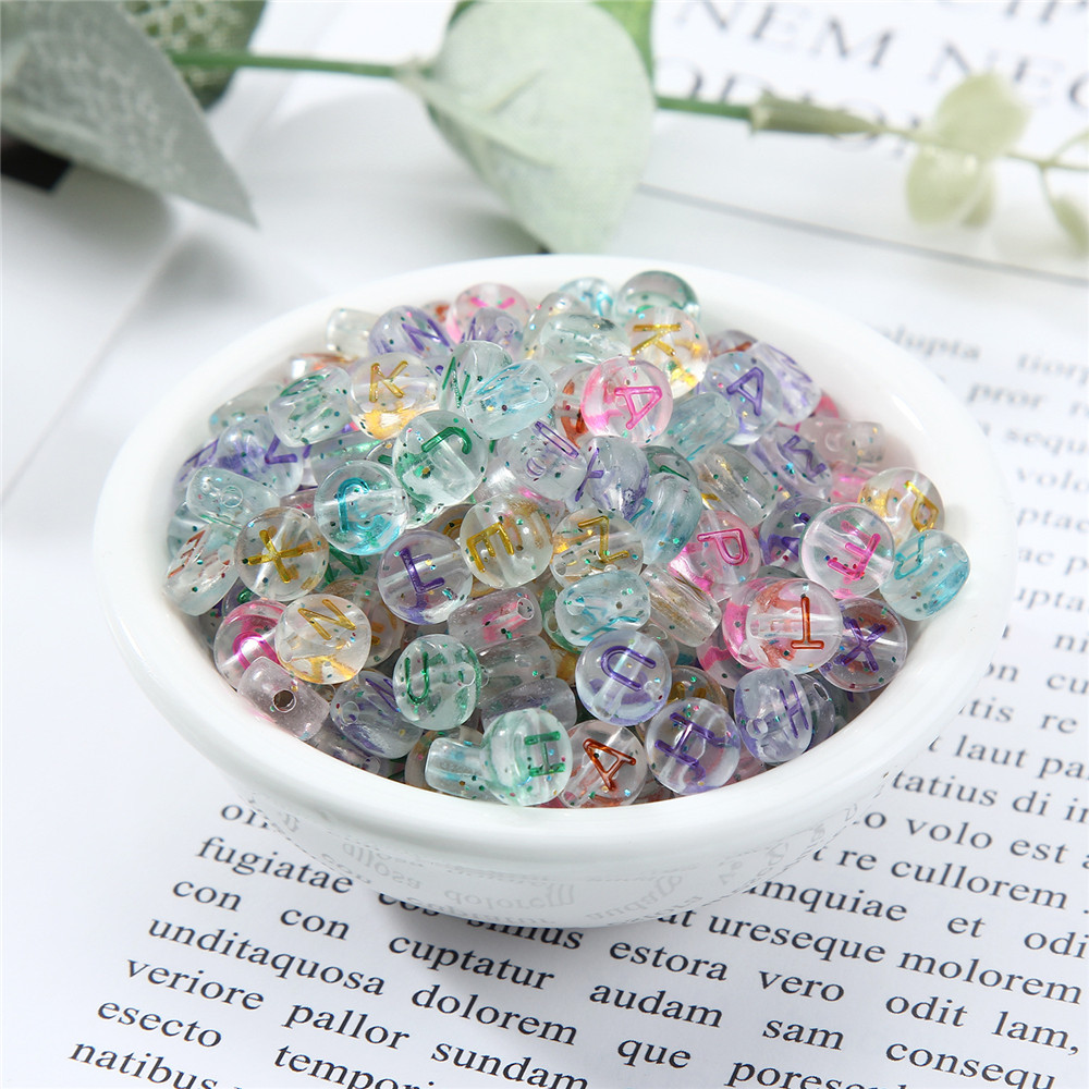 Set 100 Hạt Nhựa Acrylic Hình Chữ Cái Dùng Làm Trang Sức Thủ Công