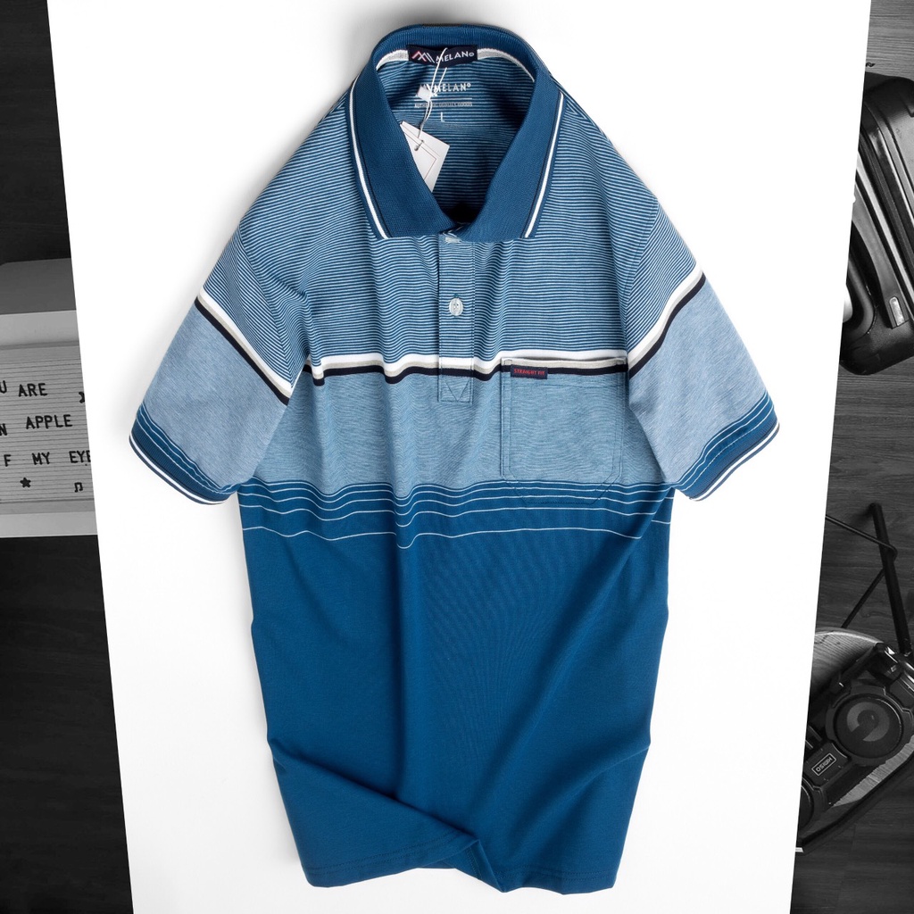 Áo Thun Polo nam trung niên có túi phối sọc vải cá sấu Cotton xuất xịnchuẩn form,sang trọng-lịch lãm