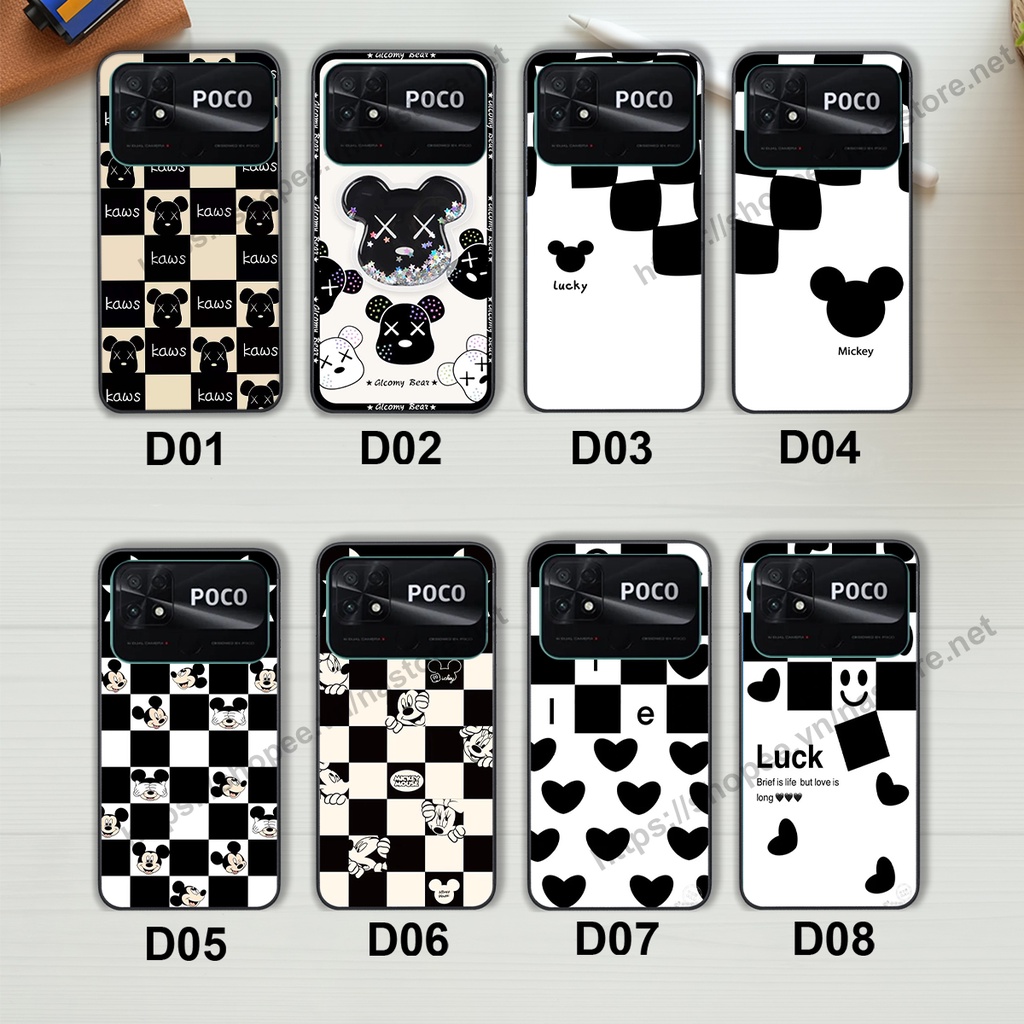 Ốp lưng Xiaomi Poco C40 trái tim họa tiết caro, mikey họa tiết beabrick kaws cute