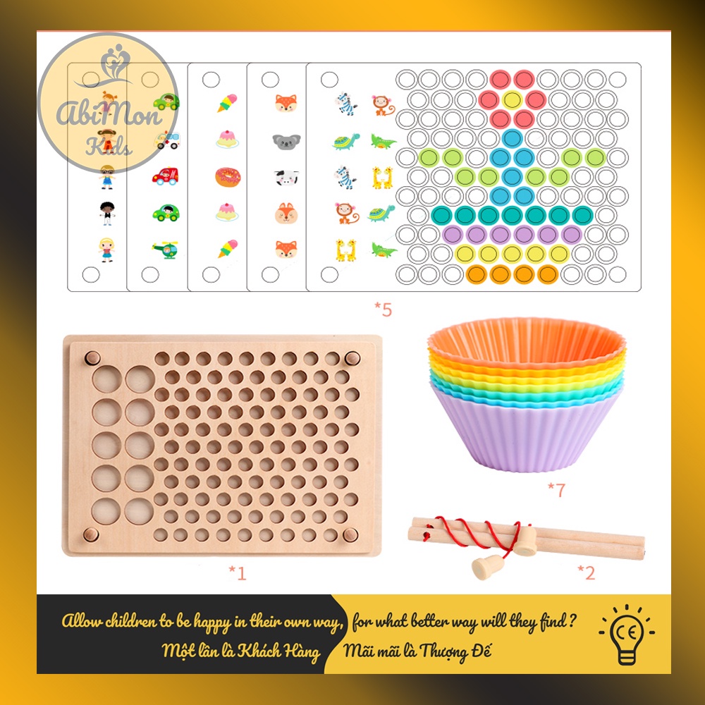 Bộ Gắp Hạt Kèm Câu Cá Bằng Gỗ Cho Bé ☘️ Montessori cao cấp ✨ (Đồ chơi Gỗ - Đồ chơi Giáo Dục - An toàn - Thông minh)