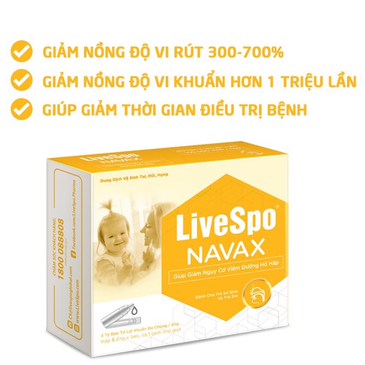 Livespo navax kids nước muối sinh lý xịt mũi cho bé từ sơ sinh.Hộp 5 ống suckhoechomoinha