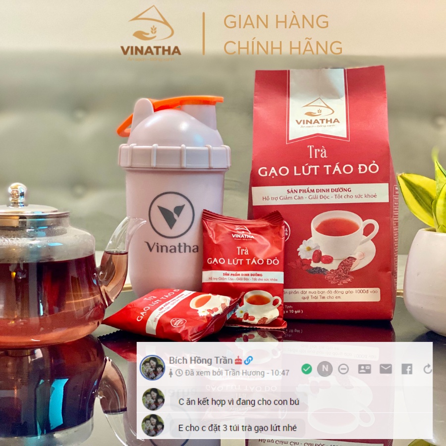 Combo 2 Trà Gạo Lứt Táo Đỏ Ăn Kiêng Giảm Cân Vinatha - 20 gói nhỏ 60gr